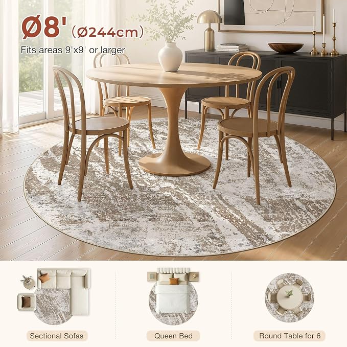 DMOYEST 8ft Round Washable Area Rug
