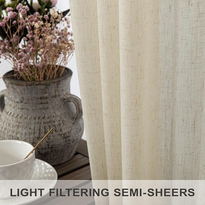 Birch Beige Linen Curtains 80 Inch Length
