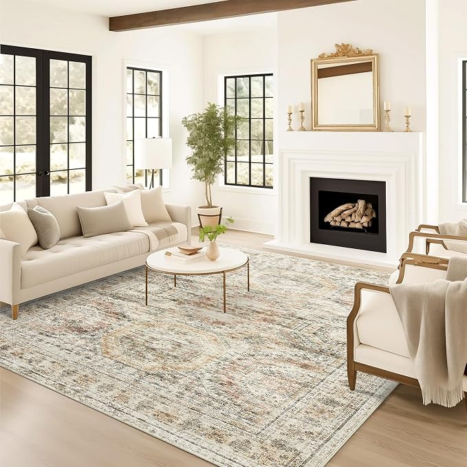 Soalmost 9x12 Area Rugs for Living Room Washable Rug Non-Slip Brown/Pink |