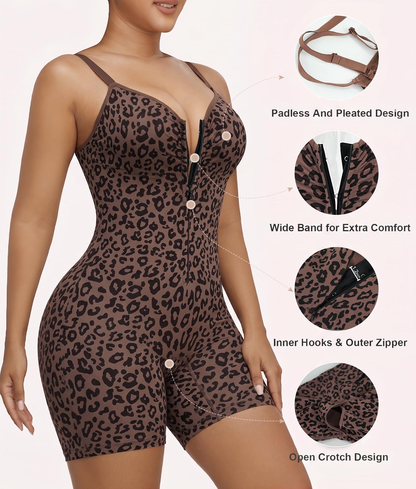 SHAPERX Women's Shapewear Bodysuit Tummy Control Seamless Zip-Up Body Shaper Waist Defining Silhouette