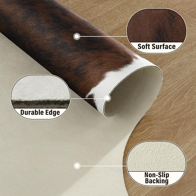 Faux Cowhide Rug, Animal Cow Hide Rug, 4.6 x 5.2 Ft Black and Brown | Premium