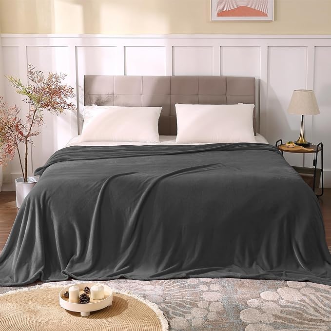 BEDELITE Fleece Blanket Soft Plush Queen Bed Blanket Charcoal Grey 90"x90" |