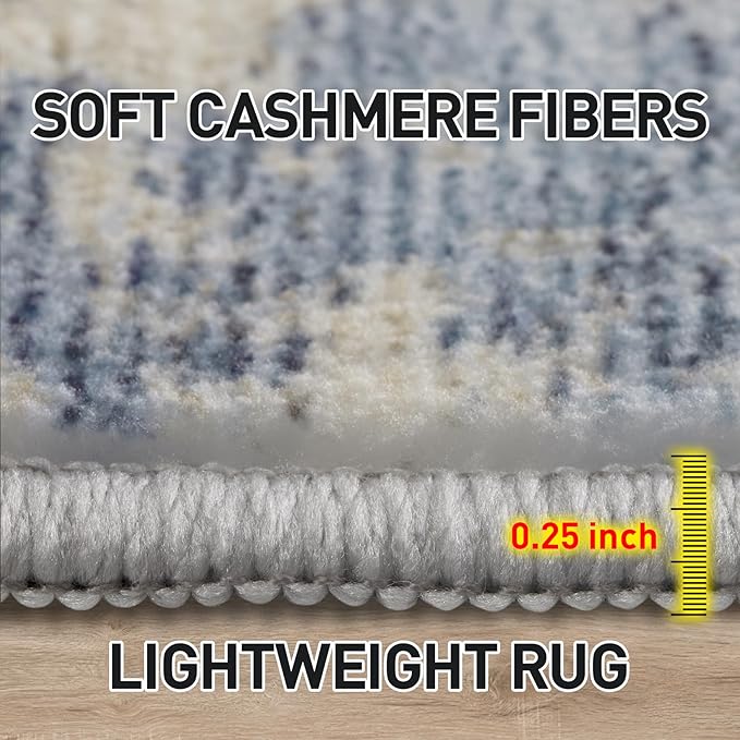 5x7 Area Rugs for Living Room: Washable Abstract Blue Gold Badroom Carpet |