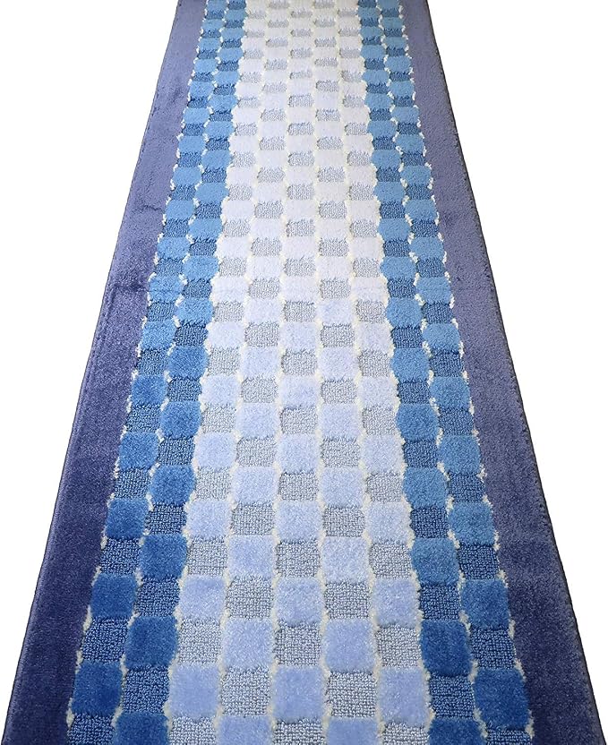 28 Ft Blue Extra Long Hallway Runner Rug, Custom Size, Non Slip Washable |