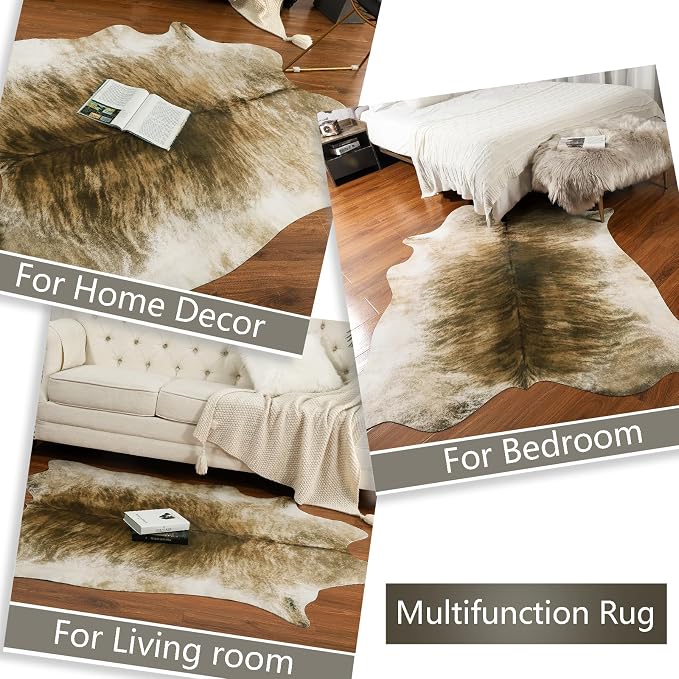 Western Faux Cowhide Rug, Animal Cow Hide Rug, 7 x 6.2 Ft Brownish | Premium