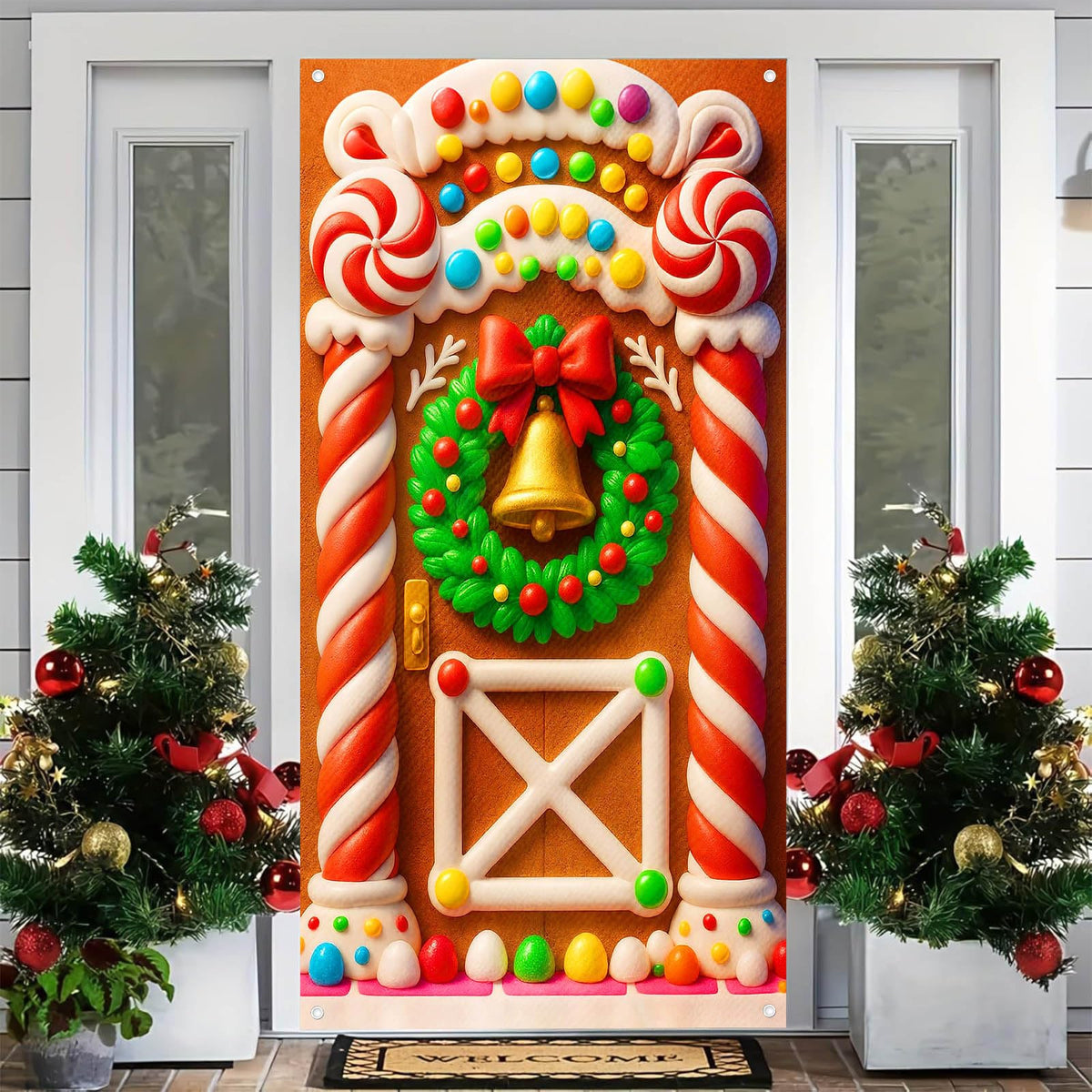 BlissYard Merry Christmas Door Cover 71x35 Inch Front Porch Door Banners