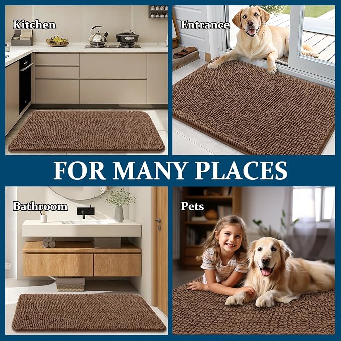 OLANLY Dog Door Mat for Muddy Paws 30x20, Super Absorbent Chenille Mud Mat |