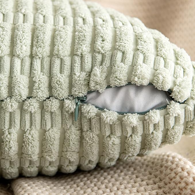 MIULEE Corduroy Decorative Throw Pillow Covers 20x20 Light Green Pack of 2 |
