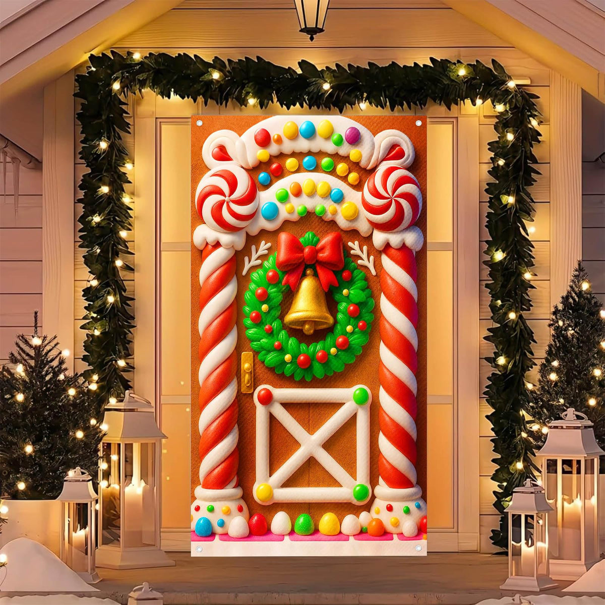 BlissYard Merry Christmas Door Cover 71x35 Inch Front Porch Door Banners