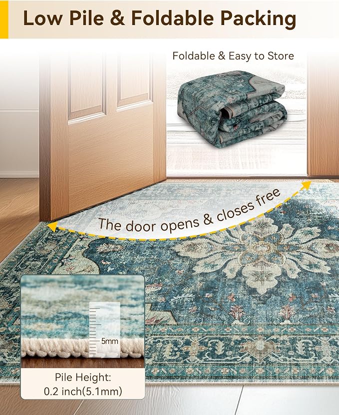RELEANY Washable Area Rug, Runner 2'x6', Water Repellent, Pet Friendly
