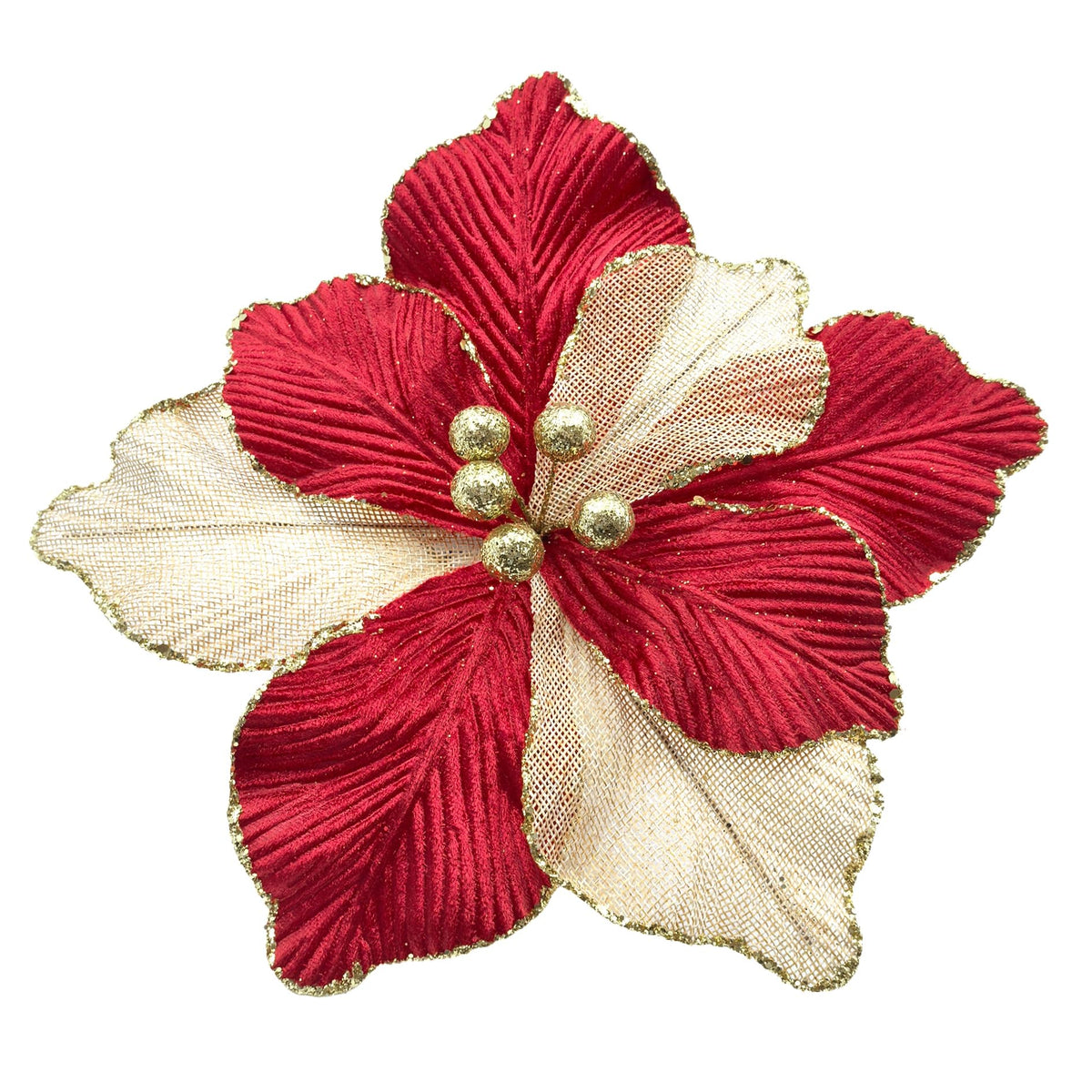 Artificial Christmas Poinsettia Picks, Red and Champagne, 4-Piece Set