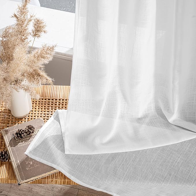 MIULEE White Linen Curtains 98 Inch Long 2 Panels