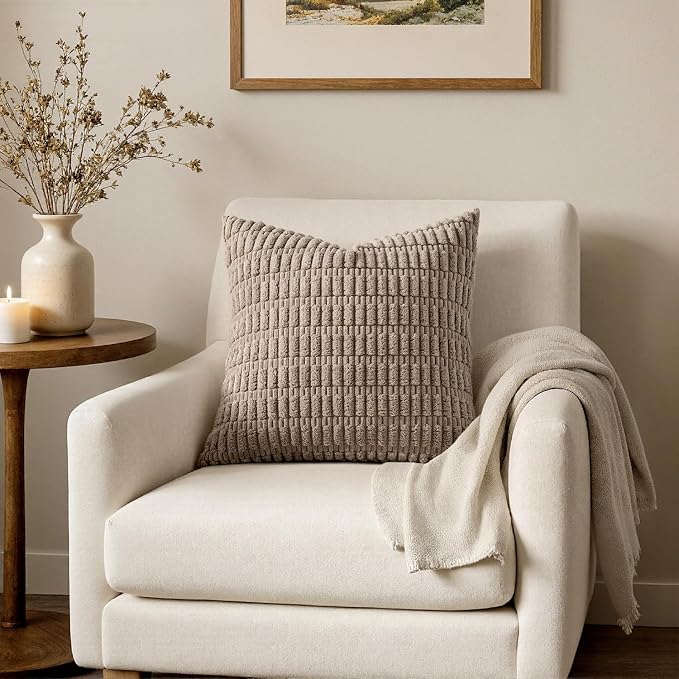 MIULEE Corduroy Decorative Throw Pillow Covers 12x12 Light Brown Pack of 2 |