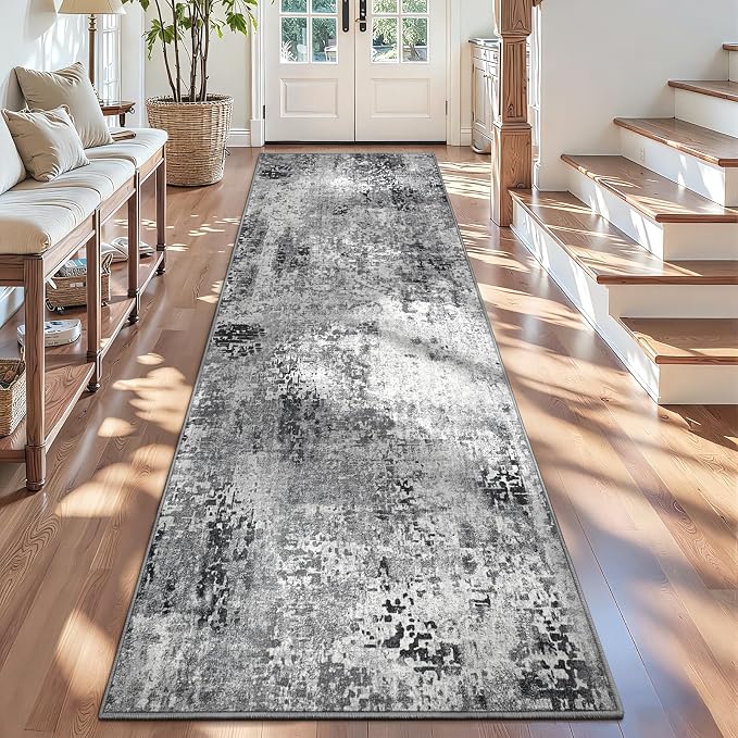 3x10 Grey Rug Runners for Hallways Kitchen Runner Rug Non Slip Washable Black