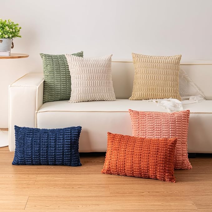 Aegero Pack of 2 Corduroy Decorative Throw Pillow Covers 24x24 Inch, Coffee |