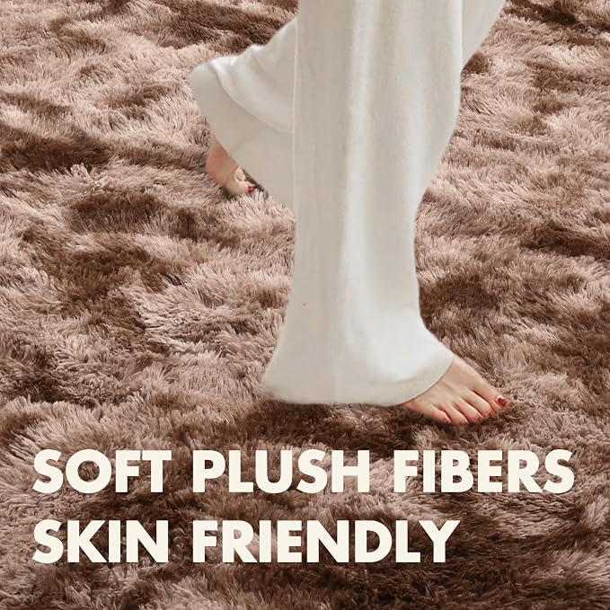 4x6 Ft Shag Brown Area Rug for Bedroom Living Room, Tie-Dyed Ultra Soft Fluffy