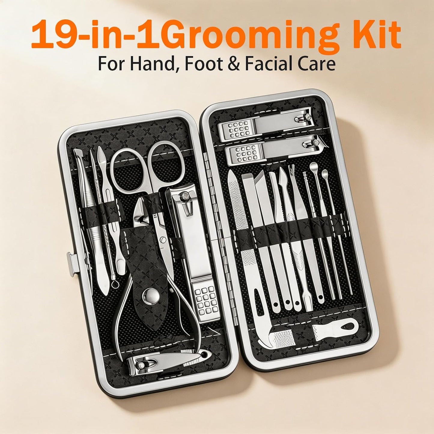 Luxury 10-in-1 Professional Manicure Set - Premium Stainless Steel Nail Clippers & Grooming Kit with Elegant Travel Case for Ultimate Hand, Foot & Facial Care (Black/Red)