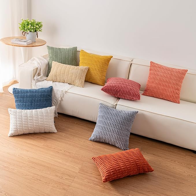 Aegero Pack of 2 Corduroy Decorative Throw Pillow Covers 24x24 Inch, Coffee |