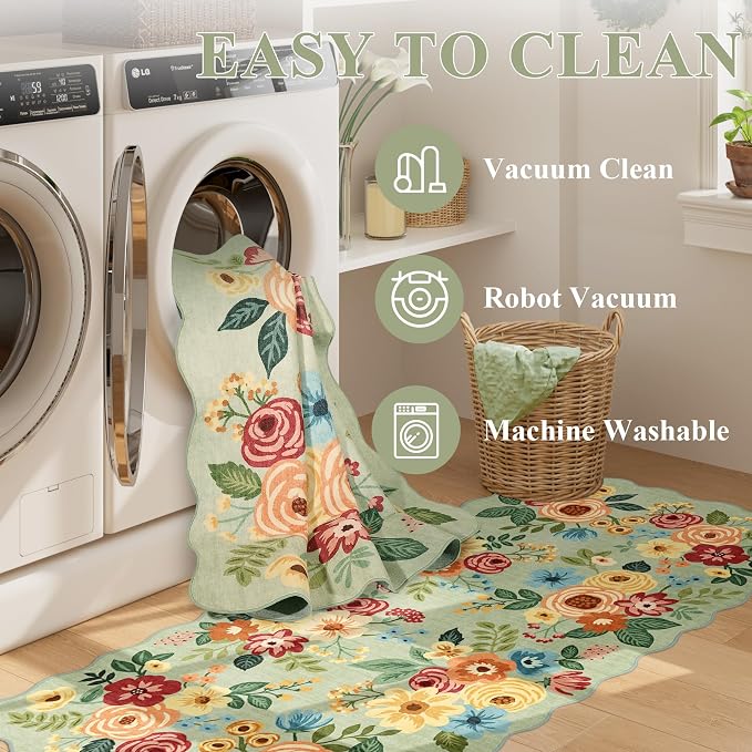 DUKINO 3x10 Runner Rug, Non Slip Floral Washable Rug