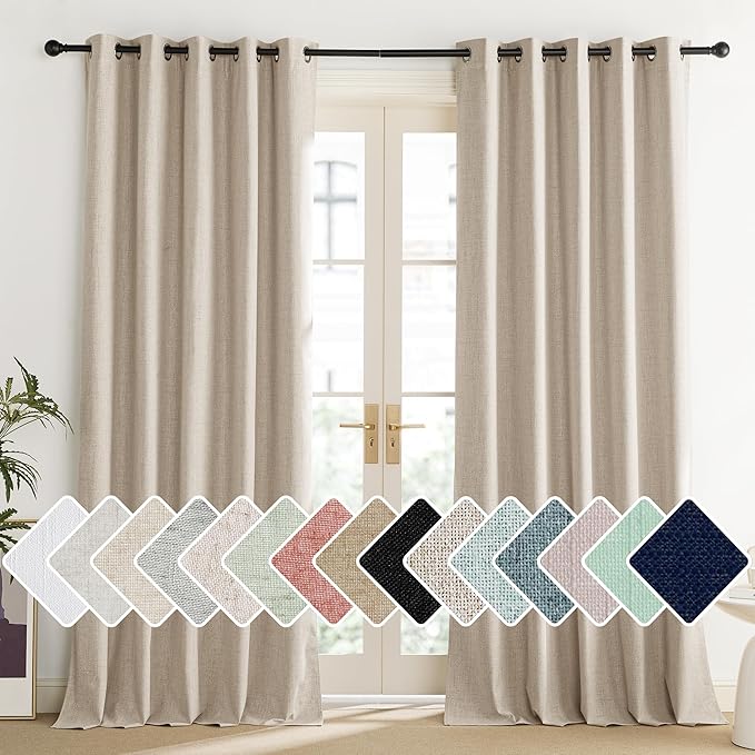 NICETOWN Cream 100% Blackout Linen Curtains 84 inch Long Burg