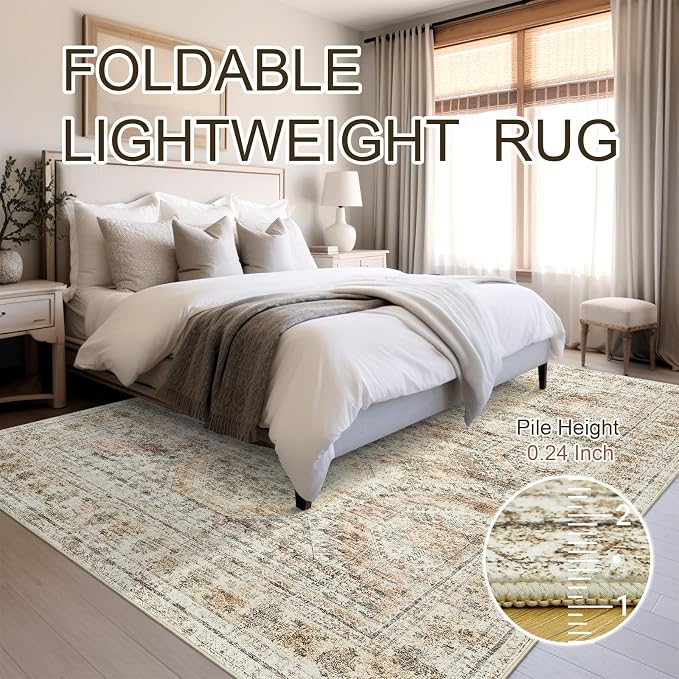 Soalmost 9x12 Area Rugs for Living Room Washable Rug Non-Slip Brown/Pink |