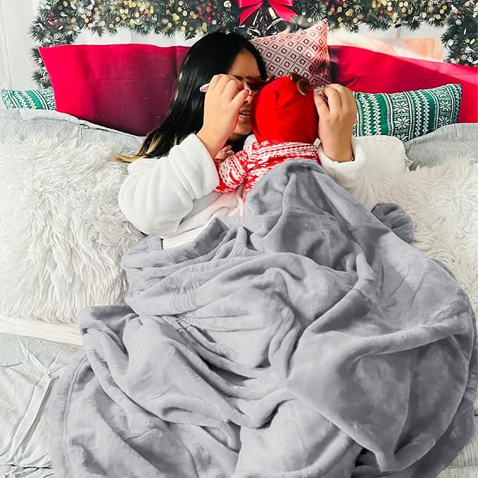 Bedsure GentleSoft Fleece Blankets King Size Light Grey