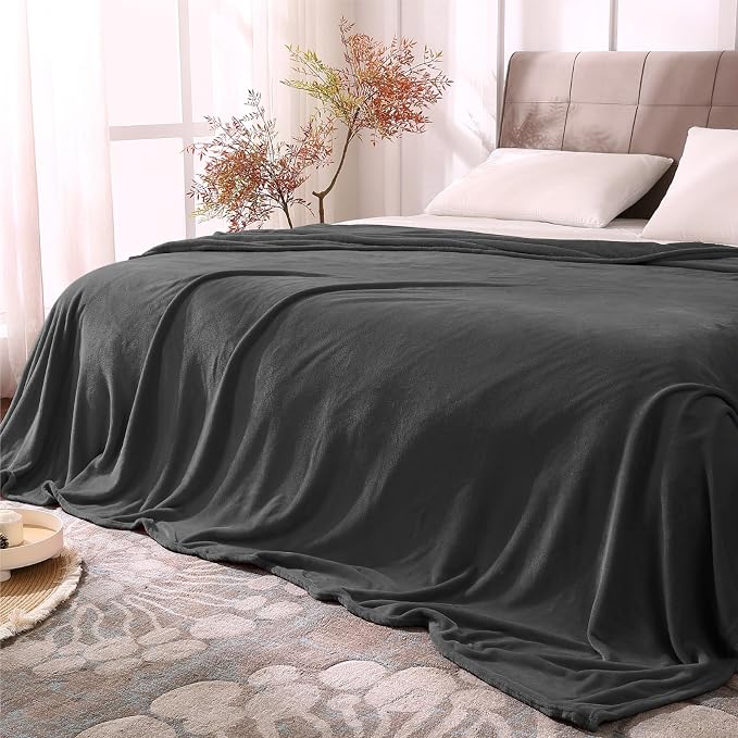 BEDELITE Fleece Blanket Soft Plush Queen Bed Blanket Charcoal Grey 90"x90" |