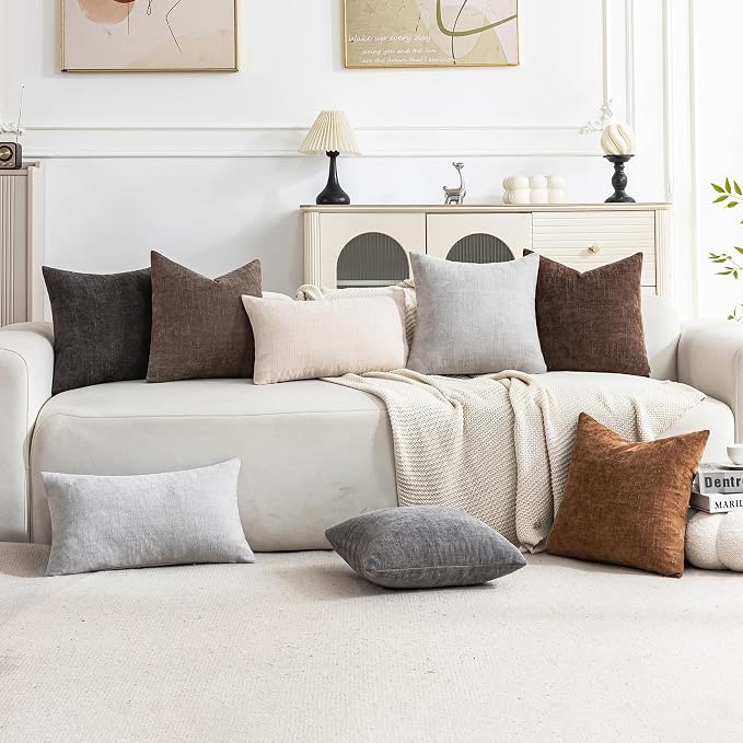 Set of 4 Soft Textured Decorative Throw Pillow Covers 20x20 Inch Cozy Farmhouse