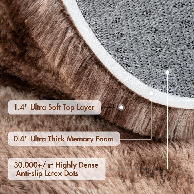4x6 Ft Shag Brown Area Rug for Bedroom Living Room, Tie-Dyed Ultra Soft Fluffy