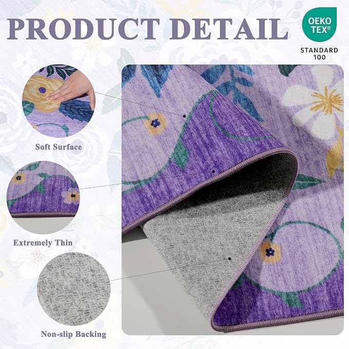 DUKINO 6x9 Area Rugs, Floral Washable Rug