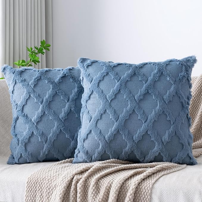 Set of 2 Soft Moroccan Throw Pillow Covers 18x18 Inch Plush Boho Decorative