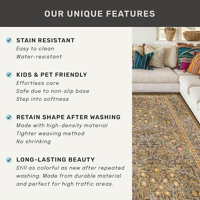 Washable Brown Oriental 5x8 Area Rug