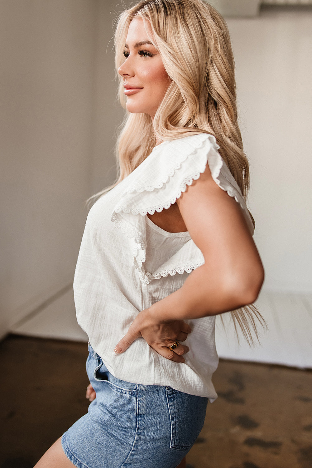 Soraya Crinkled Layered Ruffled Flutter Sleeve Blouse