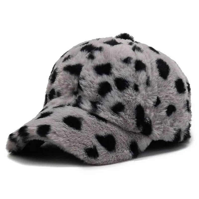 Leopard Print Fleece Baseball Cap - Winter Style