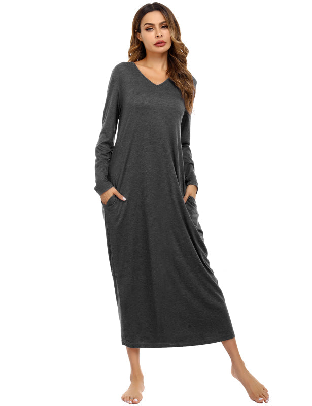 Ladies V-Neck Long Sleeve Nightdress
