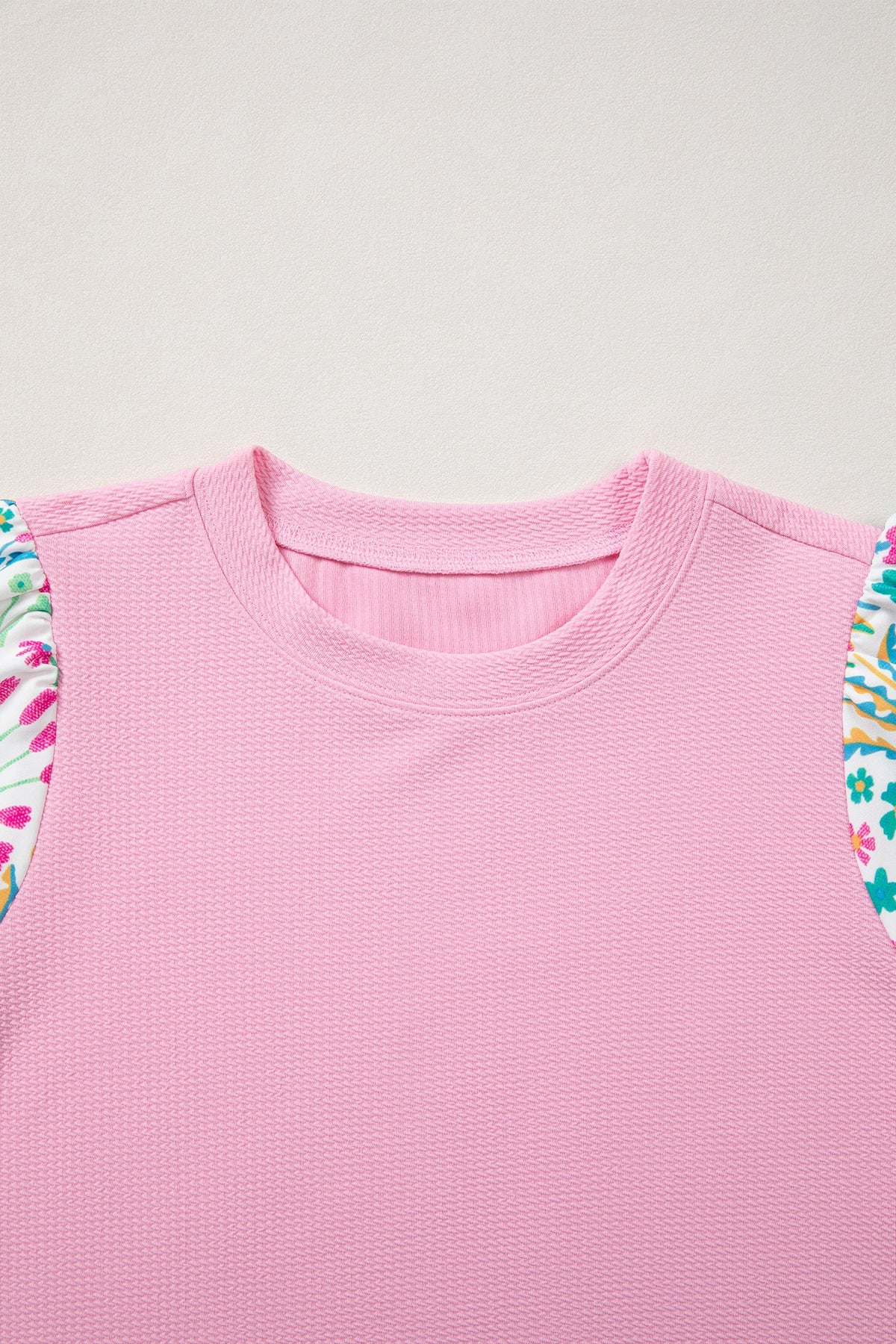 Floral Patchwork Bubble Sleeve Textured Blouse