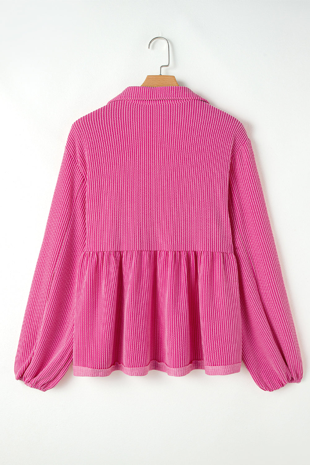 Corded V-Neck Bubble Sleeve Babydoll Blouse