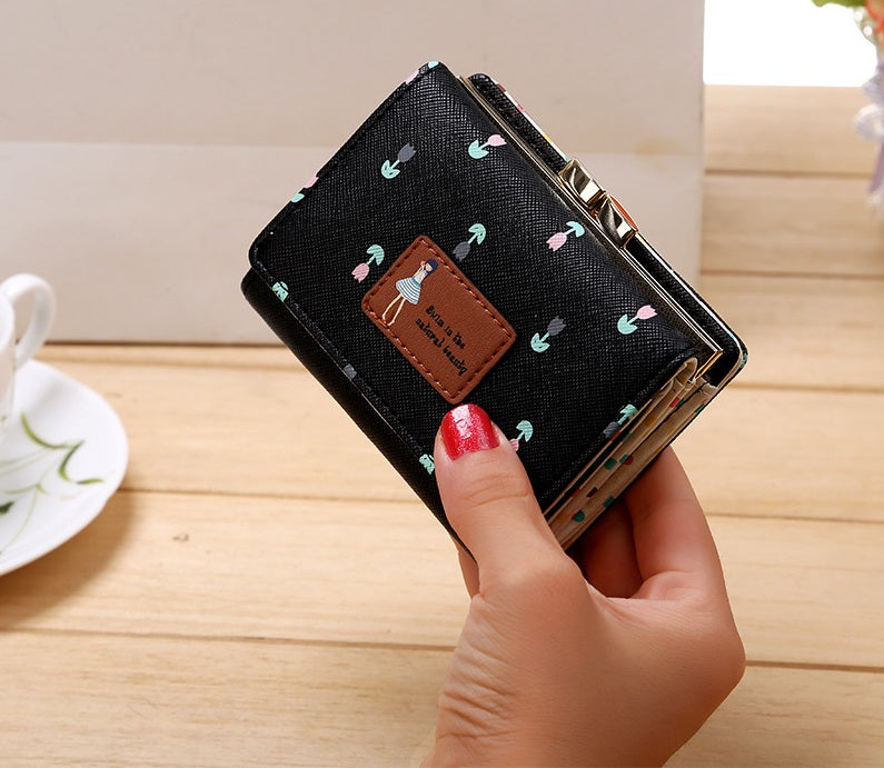 PU Leather Trifold Women's Wallet Short Cute Small Coin Purse