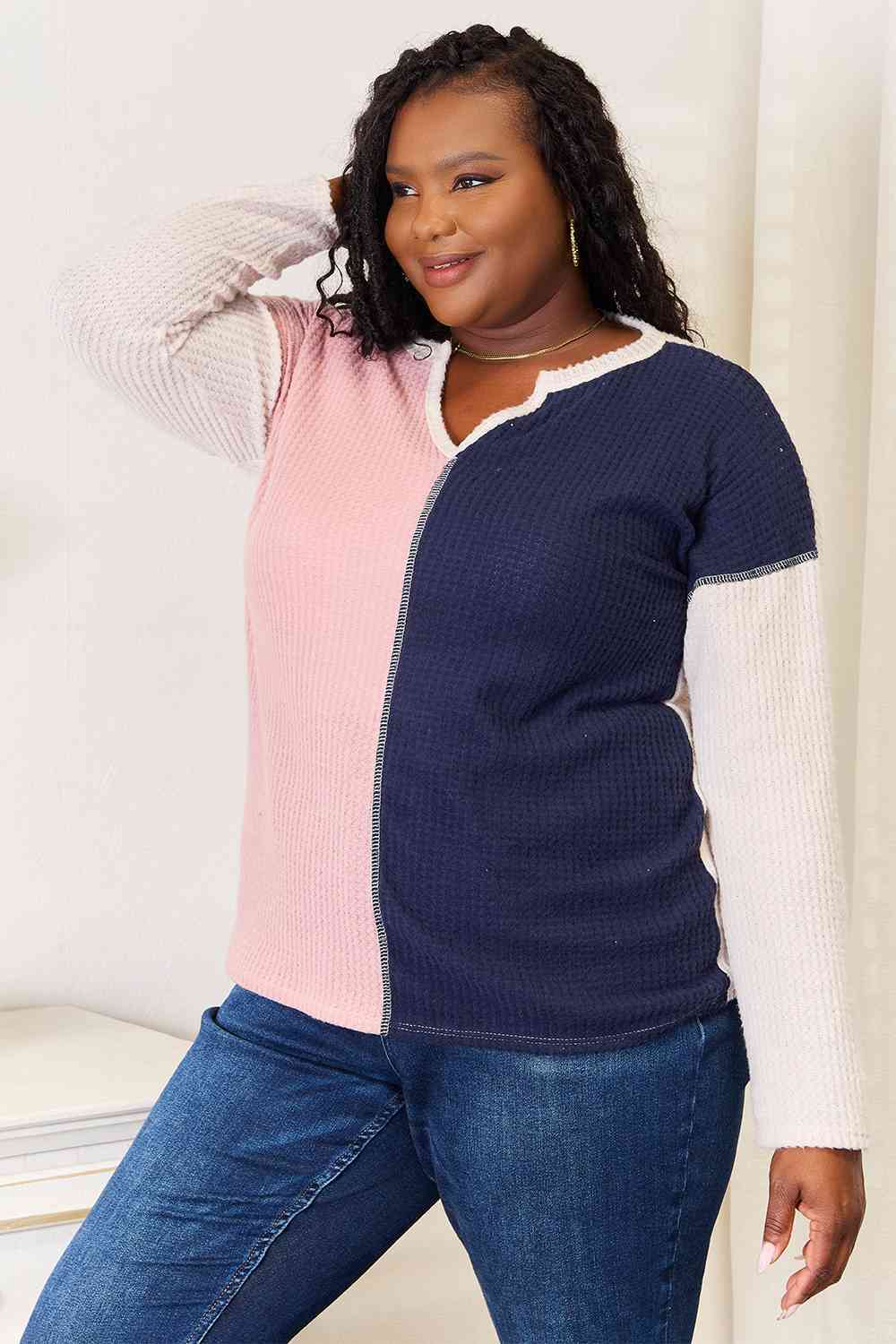 Heimish Full Size Solid Color Contrast Top