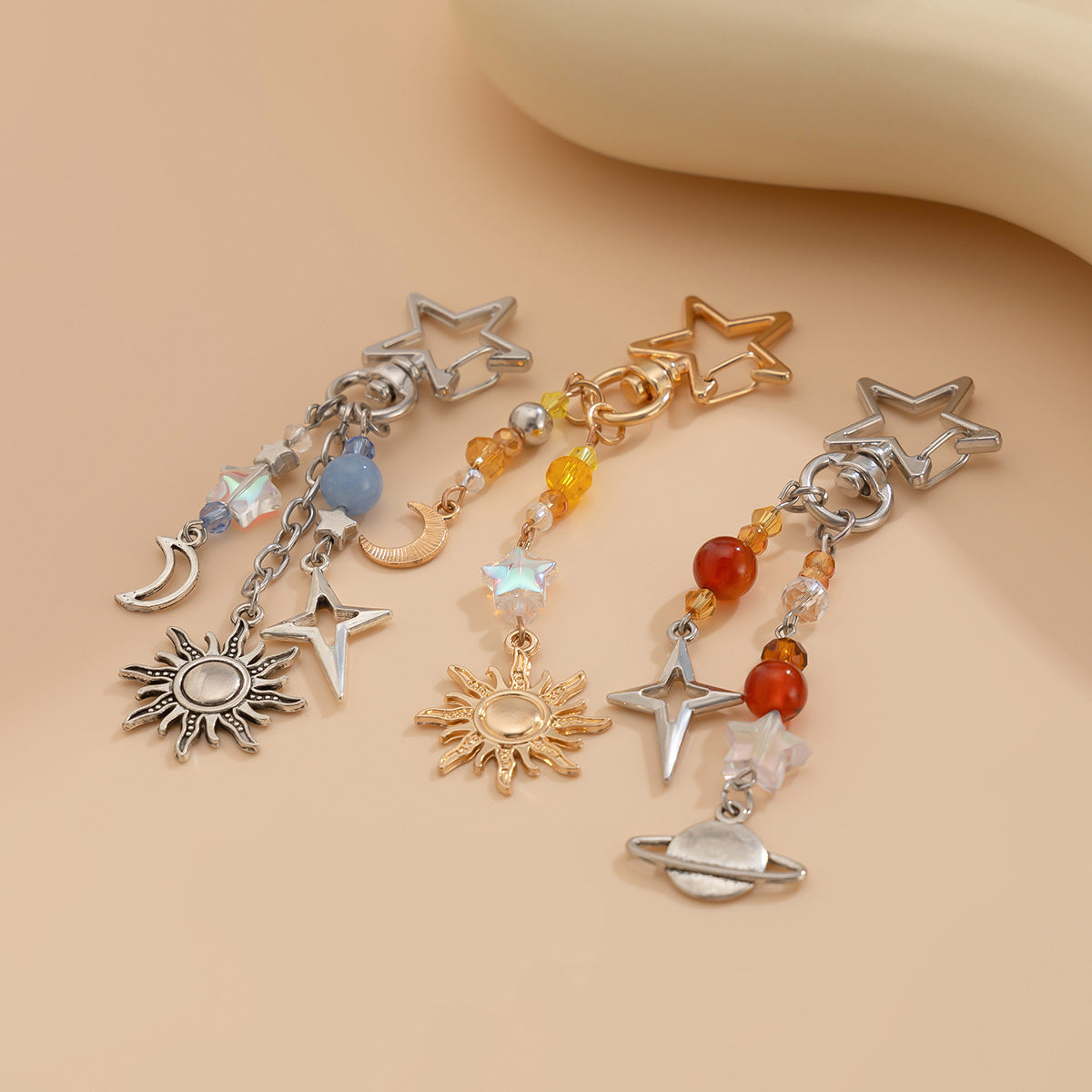 3-piece Sunflower Crystal Keychain White Pearl Weaving Spider Accessory Set