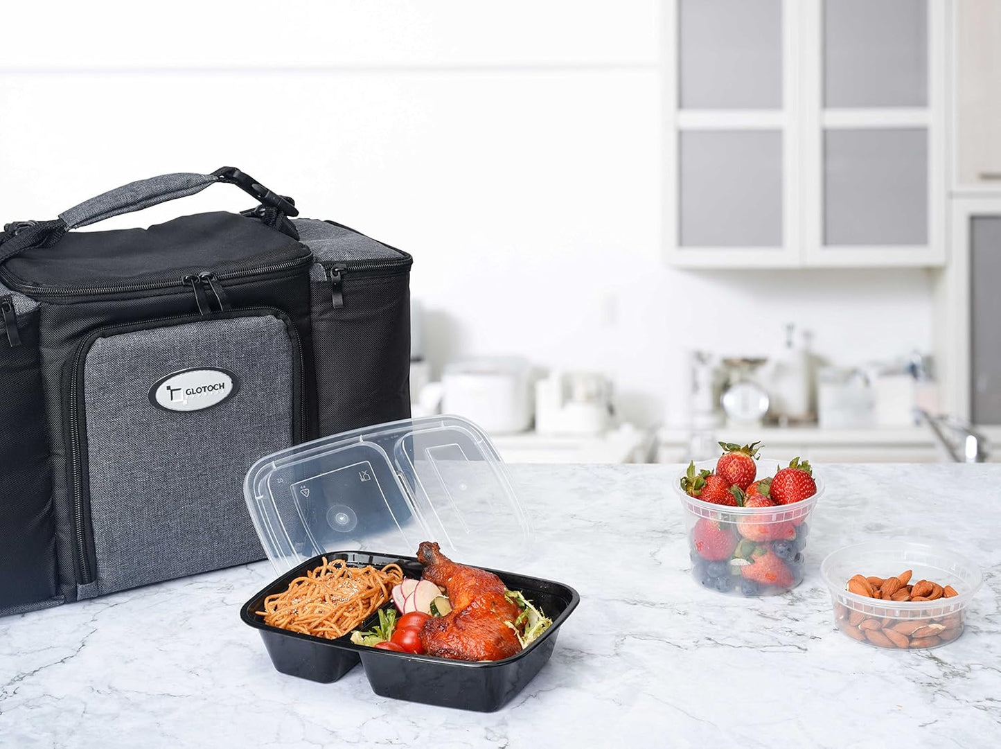 50 Pack 32OZ  2 square Compartment Meal Prep Containers Reusable, Food Containers with Lids