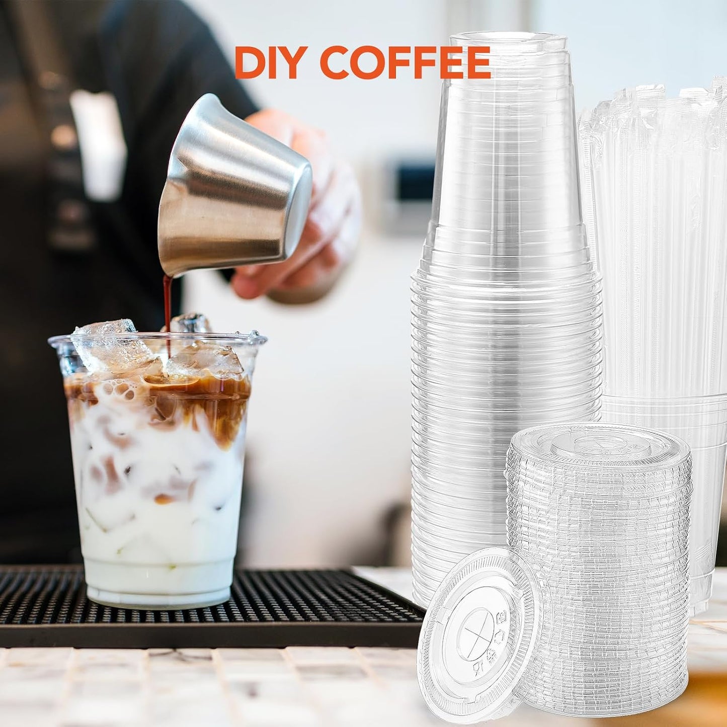800 Sets 16oz Plastic Coffee Cups with Lids and Straws Wholesale