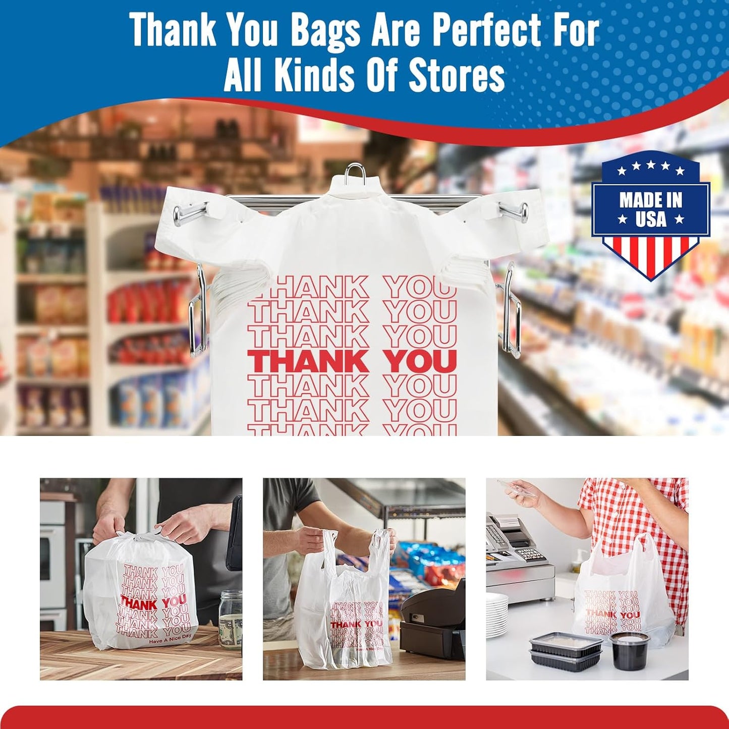 11.5 x 6.5 x 21“  0.47mil Thank You Plastic Bags 1000 Count