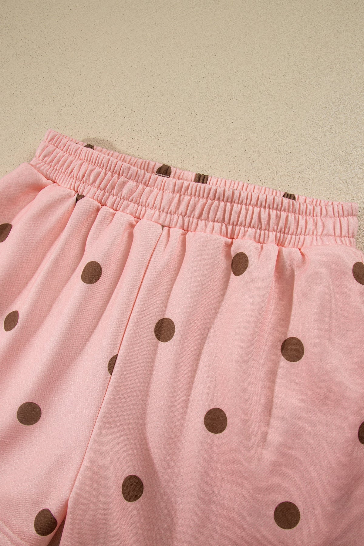 Polka Dot Ribbed Trim Long Sleeve Top & Shorts Set