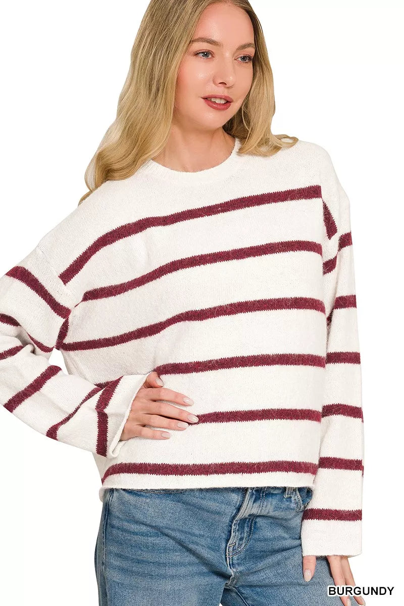 Zenana Wool Blend Striped Sweater
