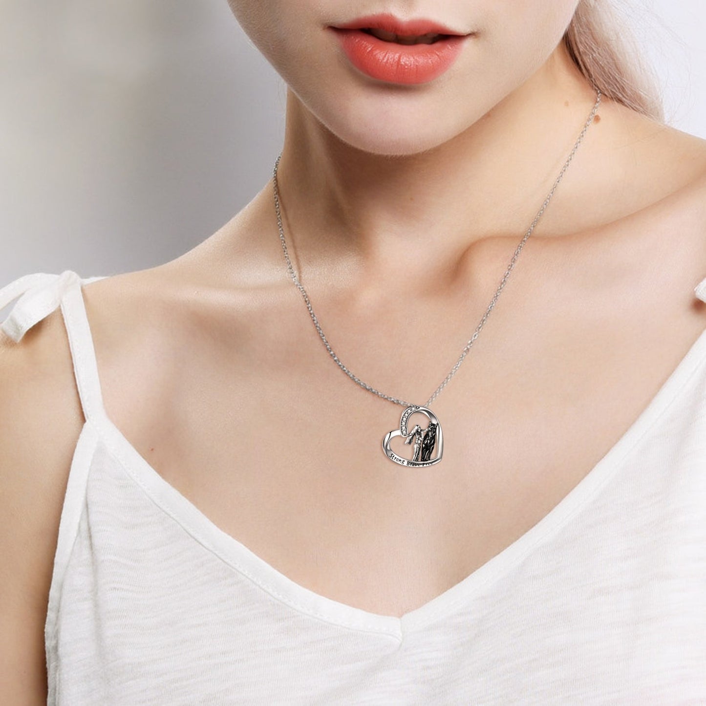 Sterling Silver Girls with Horse Gift for Women Girls Strong Brave Free