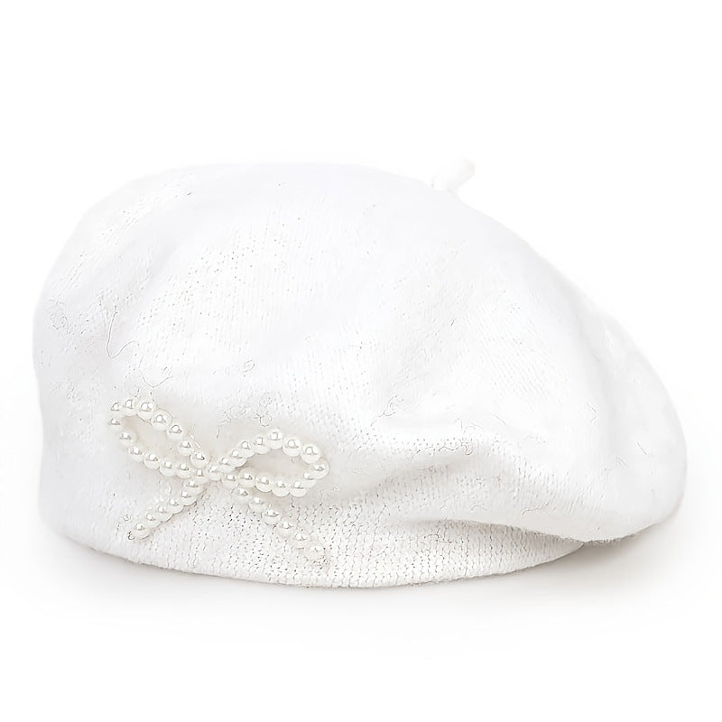 Pearl Bow Wool Breathable Beret
