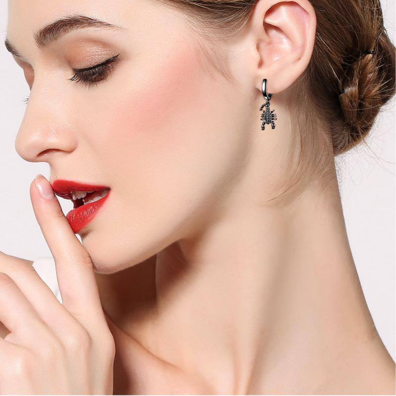Sterling Silver Scorpion Hanging Clip On Hoop Earrings