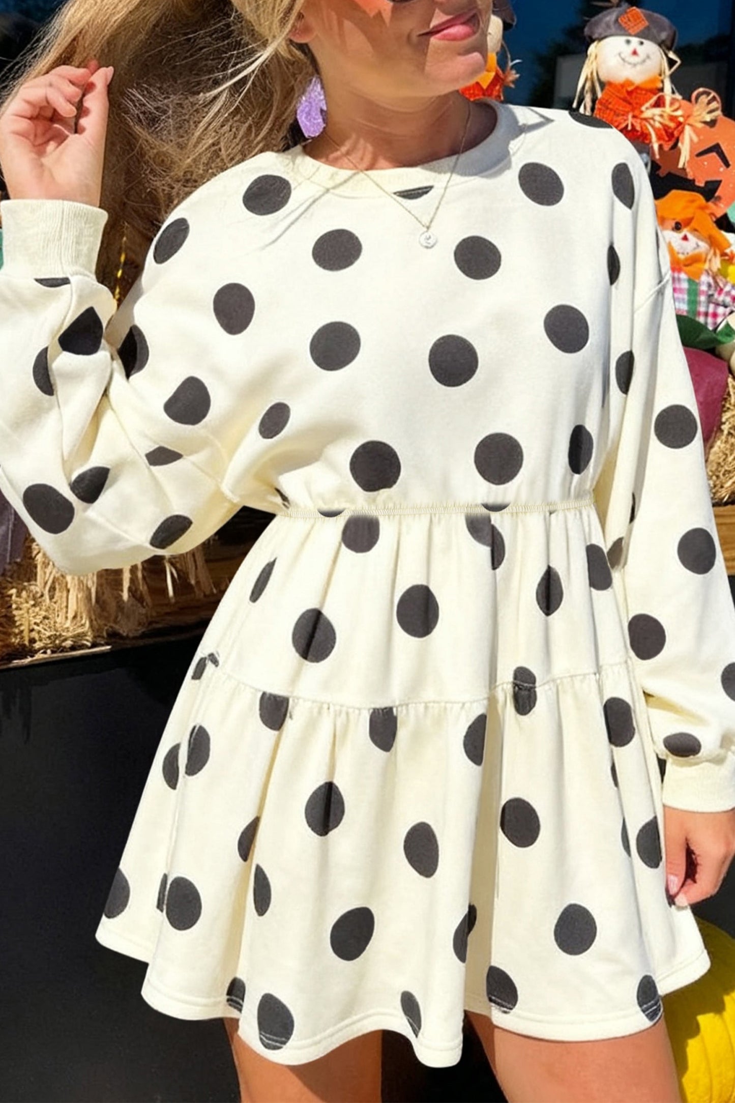 Polka Dot Long Sleeve Flared Mini Dress