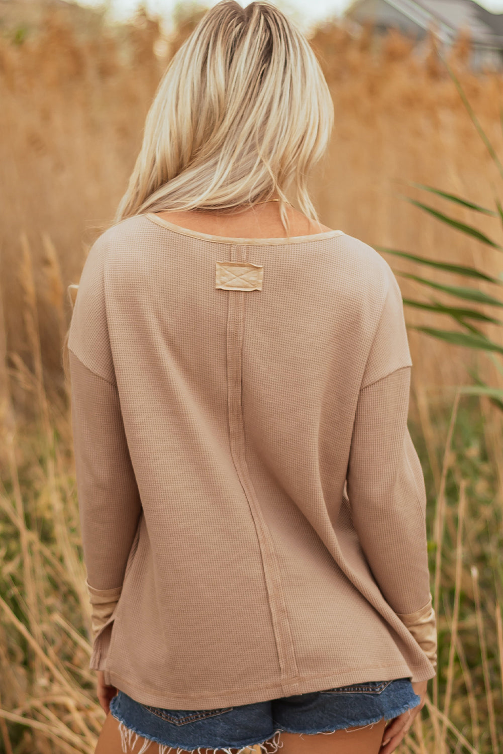 Blake Waffle Textured Tunic Henley Top with Slits